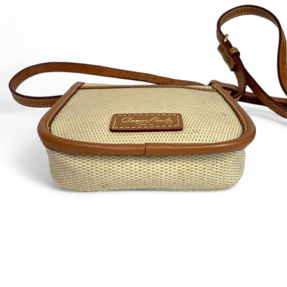 Vintage Dooney & Bourke Small Front Flap Crossbody Bag Beige Canvas Tan Trim - Picture 7 of 11